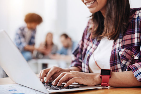 Dedicated Smart Student Typing An Essay On Her Computer