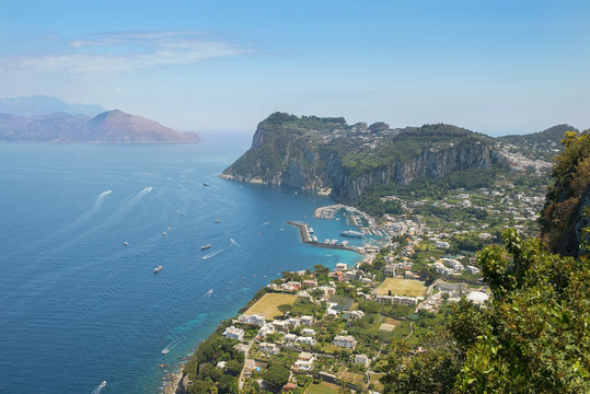aerial view of italian Capri island, Campania region, Italy