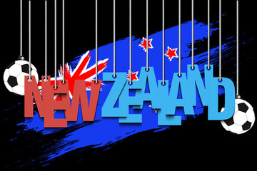 Banner the inscription New Zealand and ball hang on the ropes
