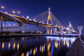 Fototapeta na wymiar The Industrial Ring Bridge or Mega Bridge,at dusk in Thailand.The bridge located at Bangkok harbor.
