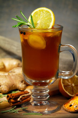 Tea with spices, ginger and lemon