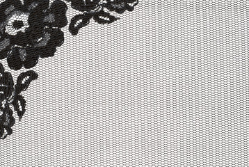 Black lace flowers corner and tulle