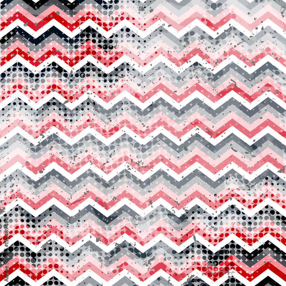 Poster vector chevron pattern. scratched zig zag background and halftone dots.