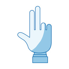 blue color shading silhouette hand showing two fingers with shirt sleeve vector illustration