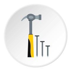 Hammer and nails icon, flat style