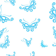 Butterflies silhouettes isolated on white background. Easy to edit, individual objects. Seamless pattern.