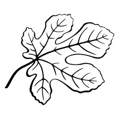 Fig Tree Leaf Black Pictogram, Outline Contour Pictogram Isolated on White Background. Vector