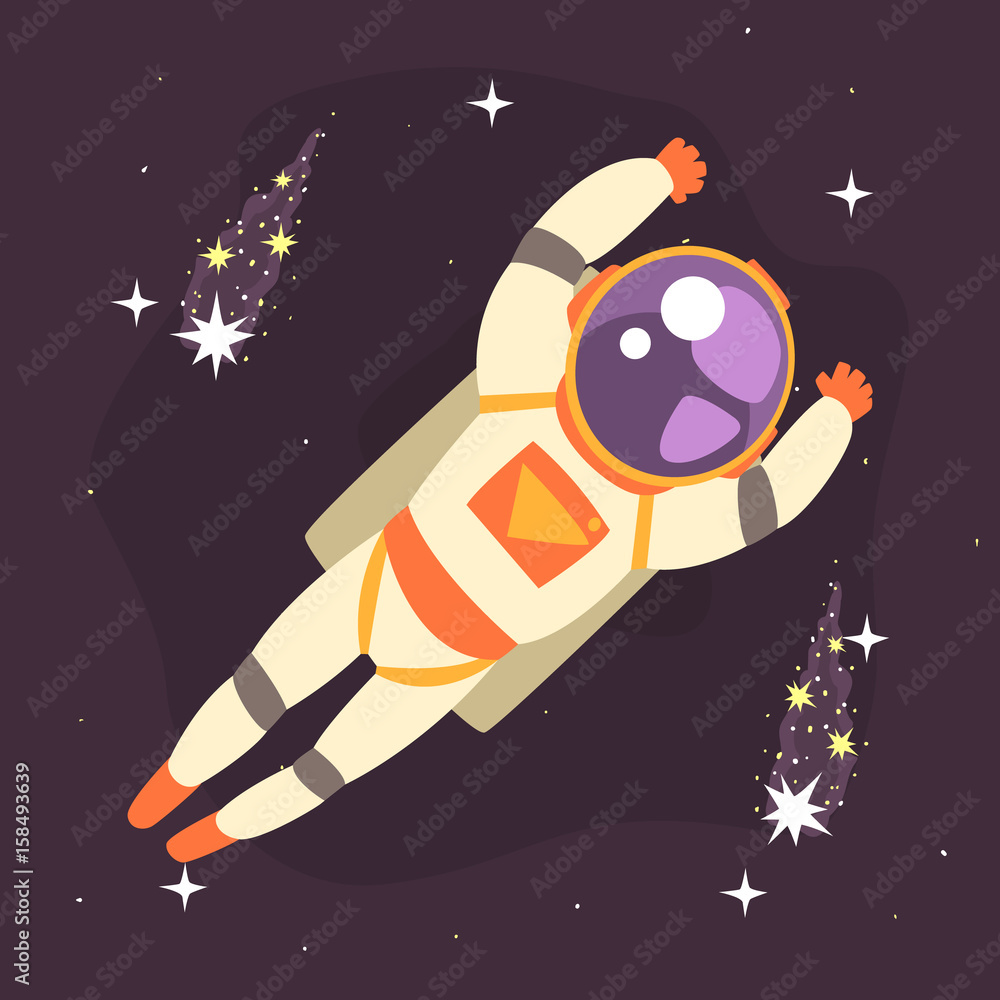 Poster cosmonaut floating in outer space