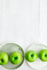 summer food with green apples on white background top view mock up