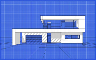 3D render sketch of modern cozy house