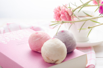 Chinese pastry or moon cake , Chinese festival dessert with pastel color