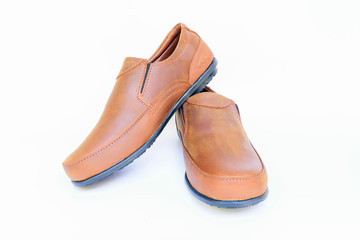 Brown leather men shoes on white background