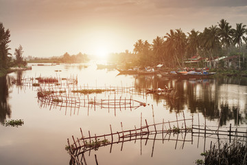 Aquaculture farm on the river near Hoi An in Central Vietnam
