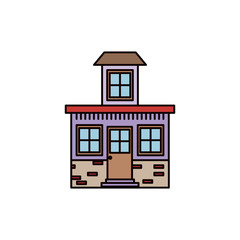 colorful silhouette of facade small house with attic and brick wall vector illustration