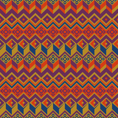 Vector seamless ethnic pattern. Tribal seamless texture. Vintage ethnic seamless backdrop. Boho style. Mustard, orange and blue colors.