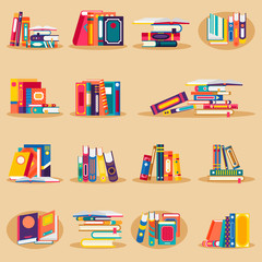 Colored books icons set in flat design