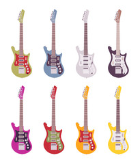 Naklejka premium Set of bright electric guitars