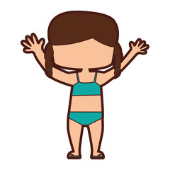 cute girl with Beach suit drawing character vector illustration design