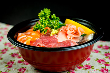 japanese food Mix Sashimi Chirashi Rice Bowl