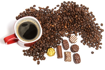 Chocolate sweets with coffee beans.
