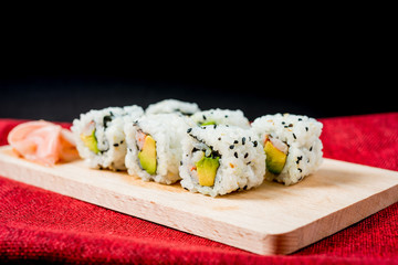 Japanese food Sushi Roll Maki of Salmon and avocado
