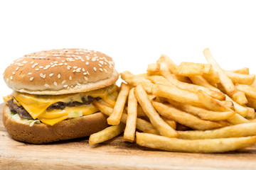 Cheese burger - American cheese burger with Golden French fries
