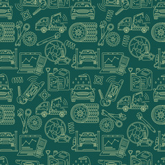 Seamless vector pattern with car service thin line symbols.