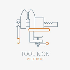Line working color vise for construction building and home repair icon. Vector illustration. Element for design. Hand work tool. Industrial cartoon style. Simple. Pictogram. Service. Equipment.