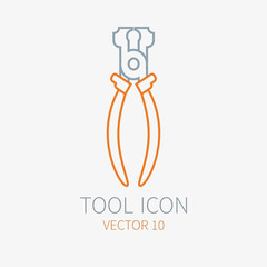 Line working color nippers for construction, building and home repair icon. Vector illustration. Element for design. Hand work tool. Industrial cartoon style. Simple. Pictogram. Service. Equipment.