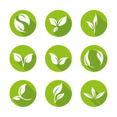 Green Leaves Icons - Circles