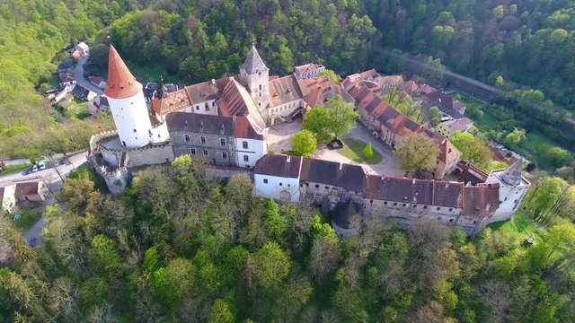 Aerial view of Medieval castle Krivoklat in Czech republic, Europe