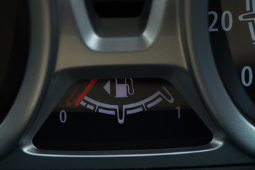 Fototapeta na wymiar Set of car dash boards petrol meter, fuel gauge, on black background concept warning checking oil
