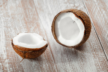coconut isolated on a wooden background