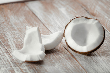 coconut isolated on a wooden background