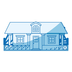 blue shading silhouette of country house with railing and attic vector illustration