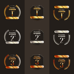 1st, 2nd, 3rd place gold colored logo's. Vector illustration. - obrazy, fototapety, plakaty