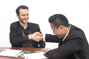 Young Business people accept condition together, Business success concept, Greeting deal concept