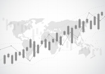 Candlestick stock exchange chart market investment trading with world map, Business graph. trend of graph design. Vector Illustration