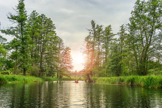 Kayaking in beautiful nature landscape