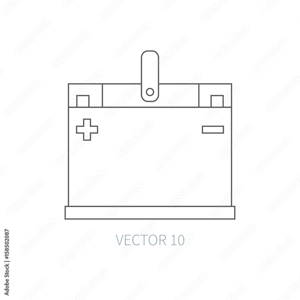 Wall mural Line flat vector icon car repair part - battery. Internal combustion engine elements. Industrial. Cartoon style. Illustration and element for your design. Monochrome. Auto service. Maintenance.