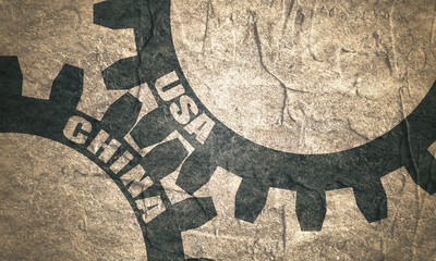 Mechanism of Gears. Communication Concept in Industrial Design. Modern brochure design template. Layout Template. Politic and economic relationship between USA and China. Concrete grunge texture