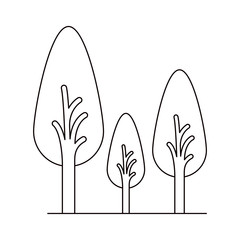 monochrome silhouette of abstract trees set with foliage in shape oval vector illustration