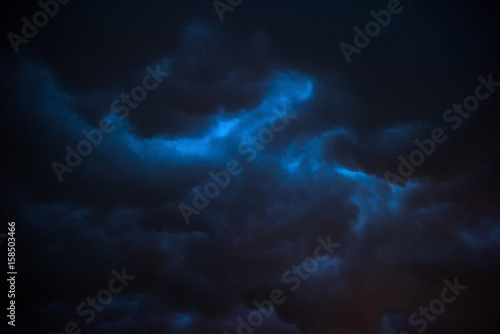 Dark Sky And Black Clouds Before Rainy Dramatic Black Cloud And Thunderstorm At Night Wall Mural Peangdao