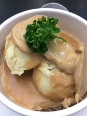 mashed potato with mushroom sauce