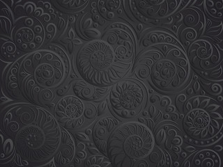 Black floral pattern for coloring book in doodle style