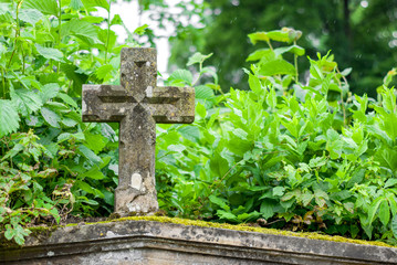 Burial vault cross at the cemetery
