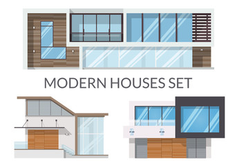 Fototapeta na wymiar Modern houses set, real estate signs in flat style. Vector illustration.
