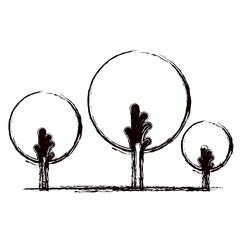 monochrome blurred silhouette of abstract trees set with foliage in round shape vector illustration