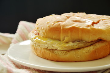 chicken hamburger on plate in black background