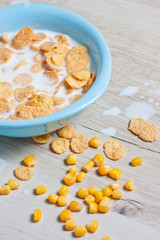 Milk, corn flakes, candied fruits. Healthy food. Breakfast champion. Restoration of forces. Growth and development
